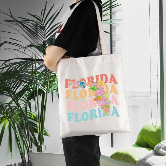 Florida State Map Tote Canvas Large Capacity Reusable Travel Shopping Bag - Picture 5 of 6